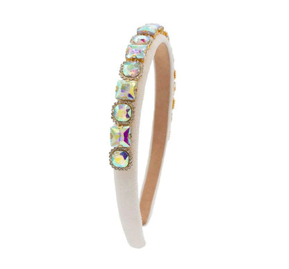 Full Multi Shape Jewel Thin Velvet Headband White