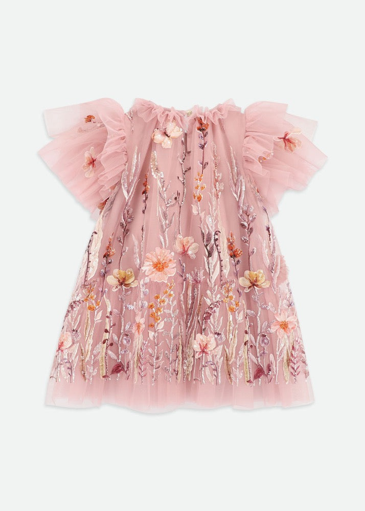 Heather Embroider Border Dress Vintage Rose