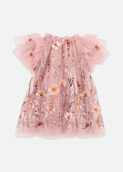 Heather Embroider Border Dress Vintage Rose