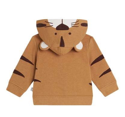 Zip Up Tiger Hooded Sweatshirt Tan