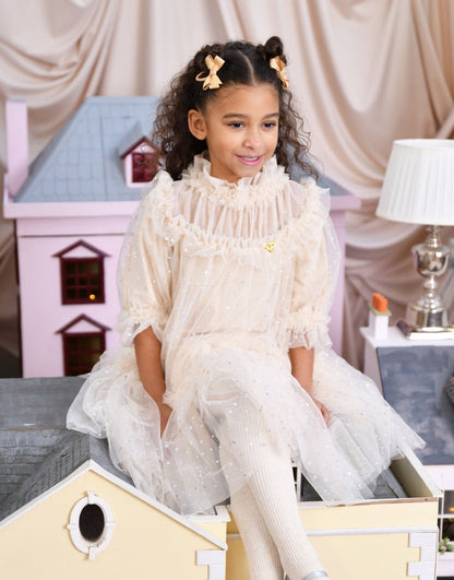 Myrtisa Holographic Heart Tulle Dress Biscuit