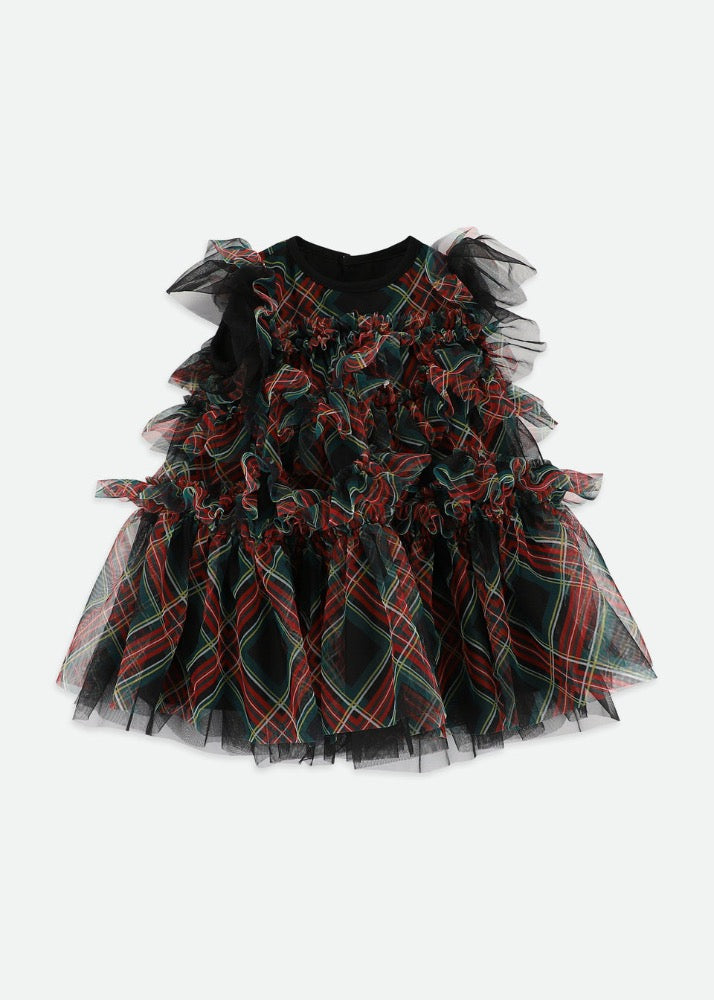 Etta Tartan Tiered Baby Dress Black Tartan