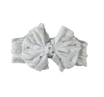 Crystallized Ruffle Bow Baby Headbands White
