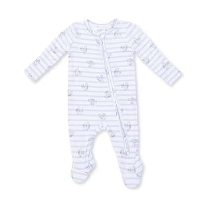 Airplane Stripe 2 Way Zipper Footie