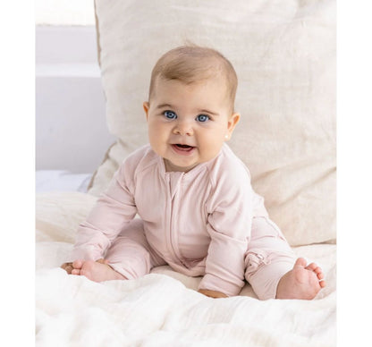 Soft Pink Ribbed Bamboo Zippy Romper