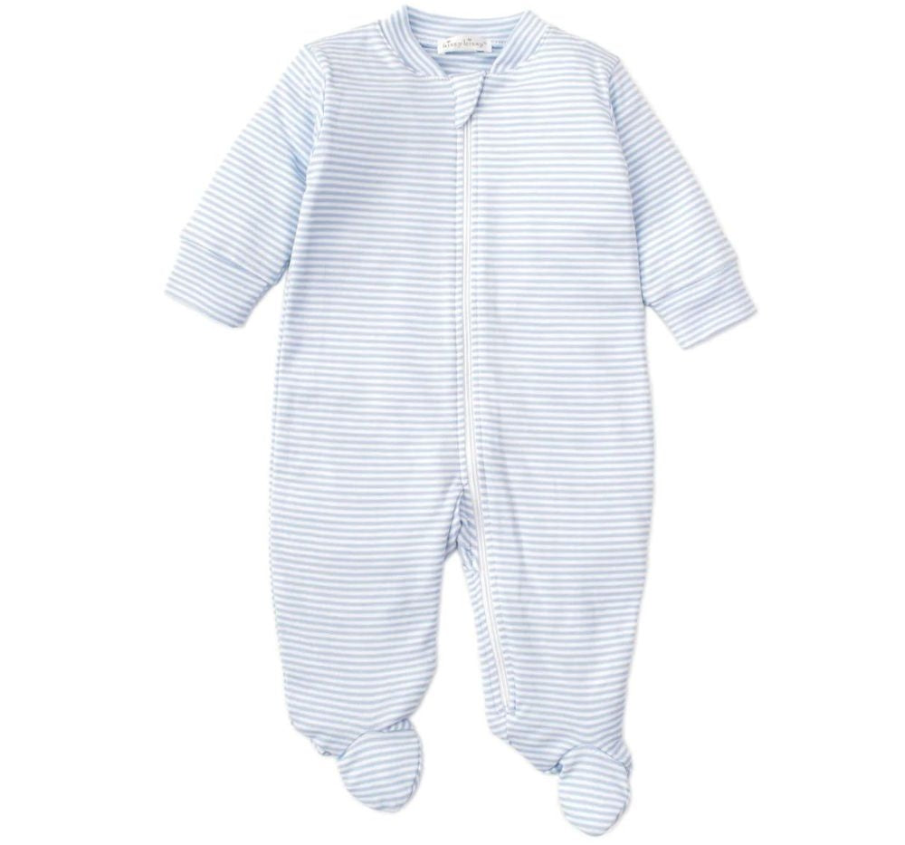 Stripes Footie W/ Zip Light Blue