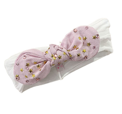 Crystallized Cotton Star Bow Elastic Headband LT. Pink