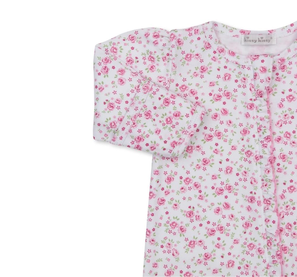 Footie W-Hand Emb Cottage Roses Pink