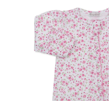 Footie W-Hand Emb Cottage Roses Pink