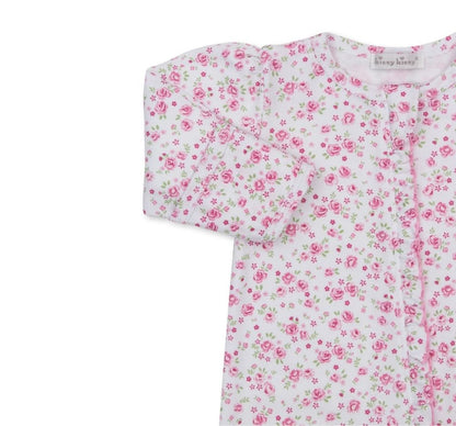Footie W-Hand Emb Cottage Roses Pink