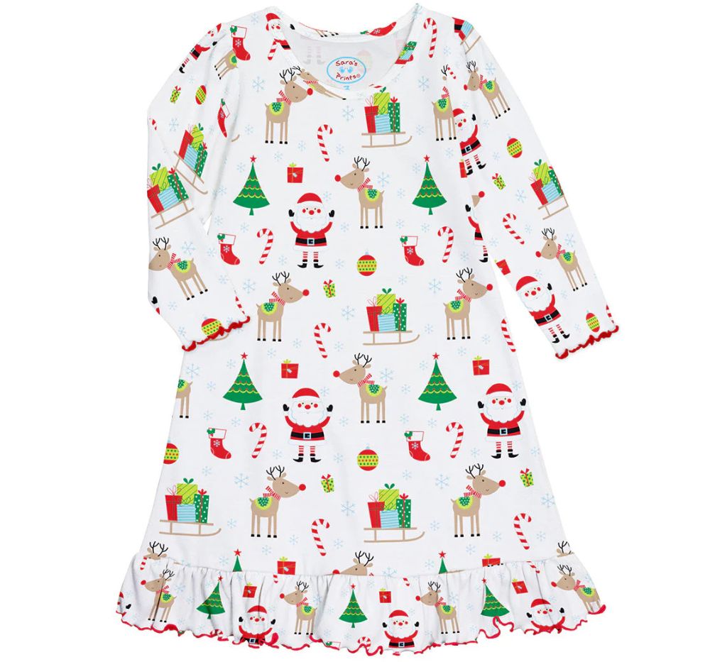 Long Sleeve Nightgown White Xmas