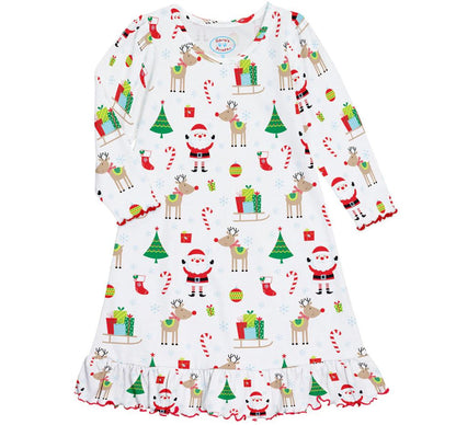Long Sleeve Nightgown White Xmas