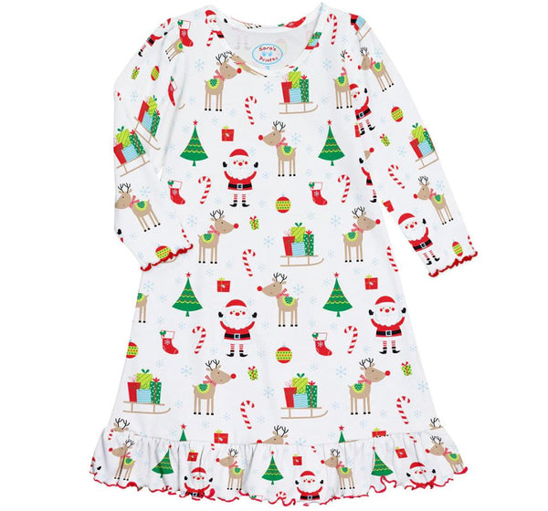 Long Sleeve Nightgown White Xmas