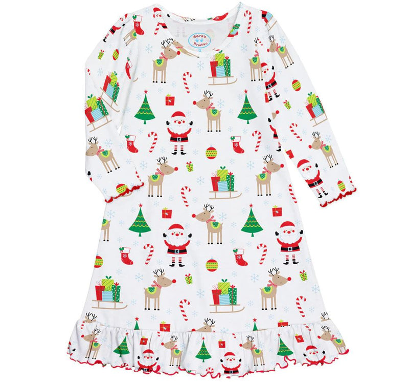Long Sleeve Nightgown White Xmas
