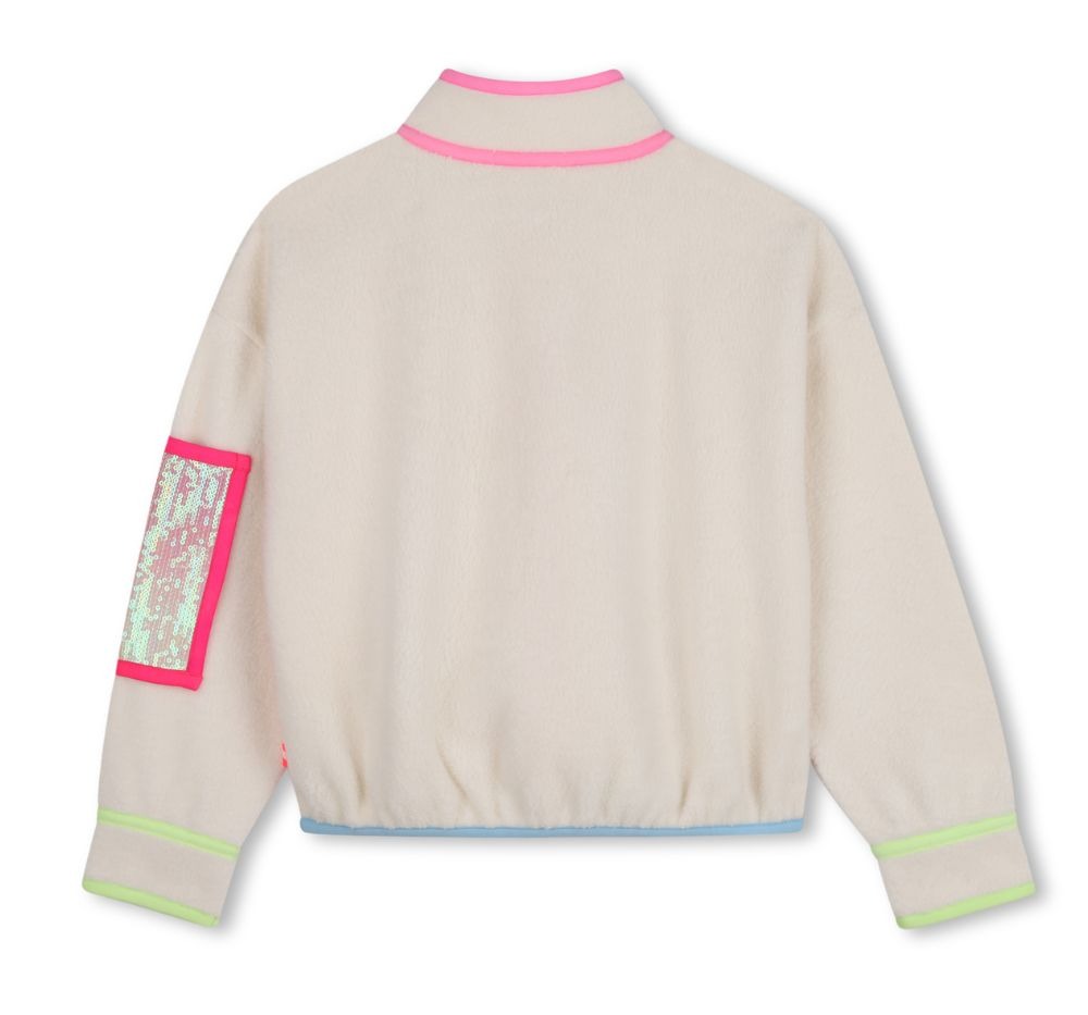 Girls Faux Shearling Zip Up Sweatshirt Stone