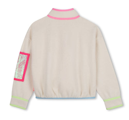 Girls Faux Shearling Zip Up Sweatshirt Stone