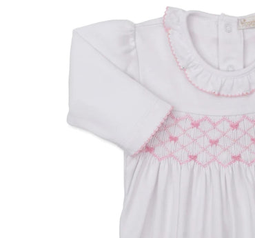 CLB Summer Bows-Footie w/ Hand Smk White/Pink