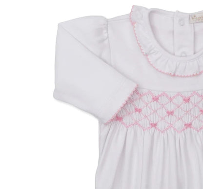 CLB Summer Bows-Footie w/ Hand Smk White/Pink