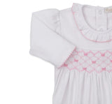 CLB Summer Bows-Footie w/ Hand Smk White/Pink