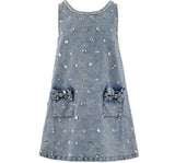 Crystal Heart Denim Bow Dress