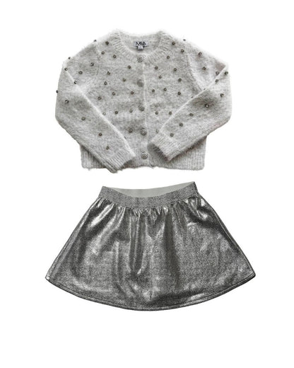 Cardigan White & Skirt Silver
