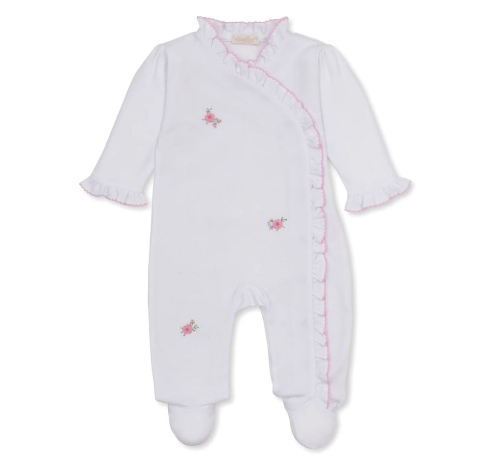 Footie W-Hand Emb Cottage Roses Wht-Pink