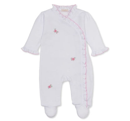 Footie W-Hand Emb Cottage Roses Wht-Pink