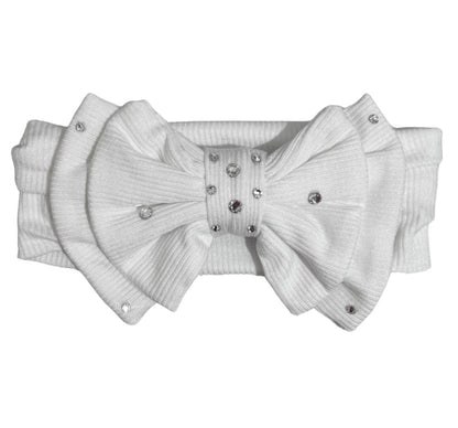 Cotton Rib Bow On A Headband White