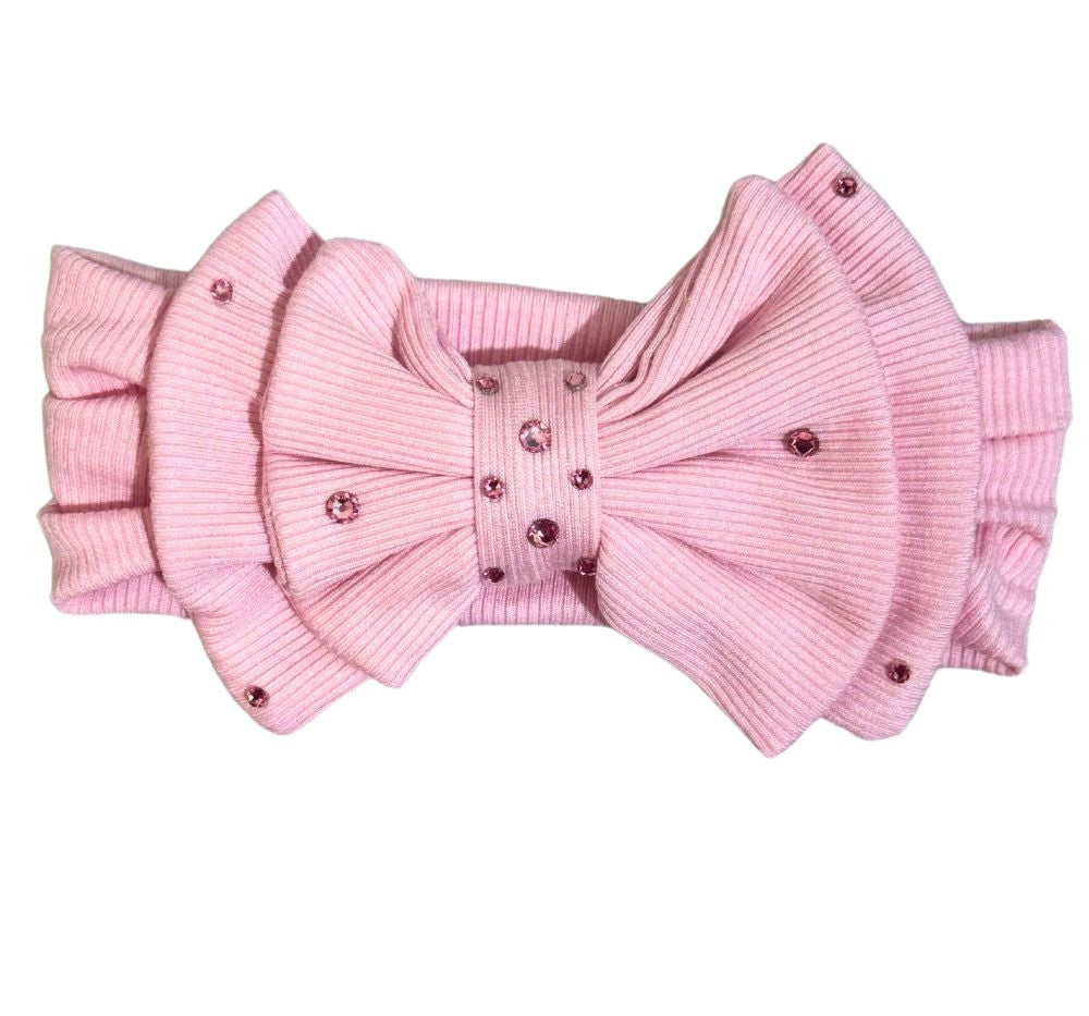 Cotton Rib Bow On A Headband Light Pink