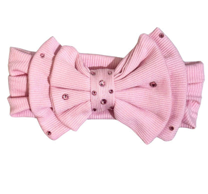 Cotton Rib Bow On A Headband Light Pink