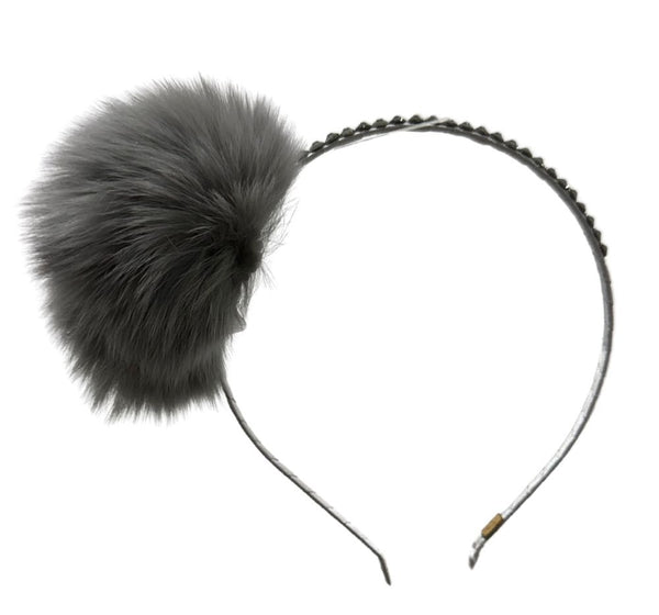 Fur Crystallized Hard Headband Grey