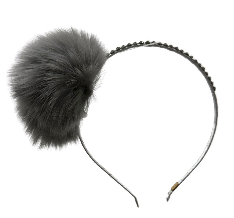 Fur Crystallized Hard Headband Grey