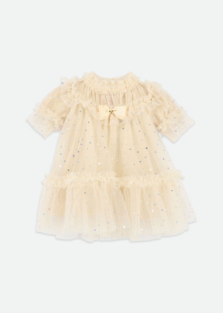 Myrtisa Holographic Heart Baby Dress Biscuit