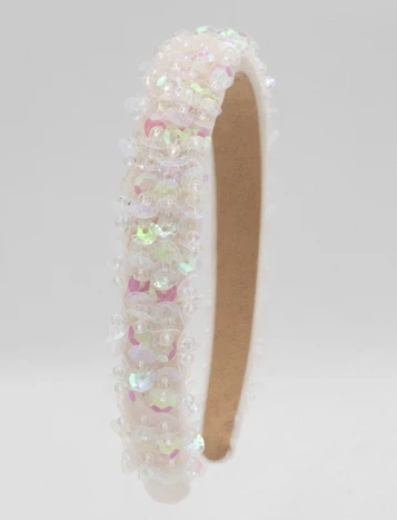 Full Sequin 3D Headband in Aurore Borealis White