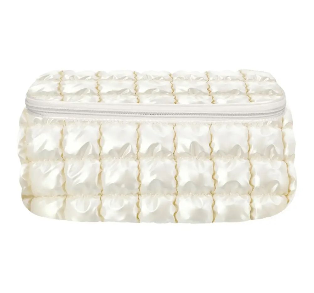Pearl White Shiny Puffer Cosmetic Case