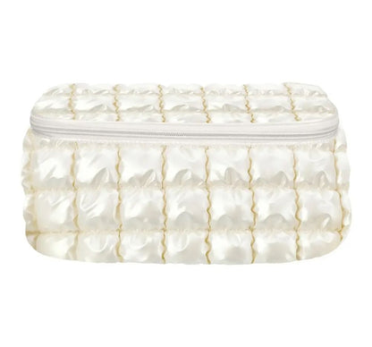 Pearl White Shiny Puffer Cosmetic Case