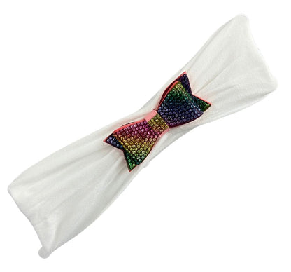 Small Double Crystal Bow Multicolored On Stocking White
