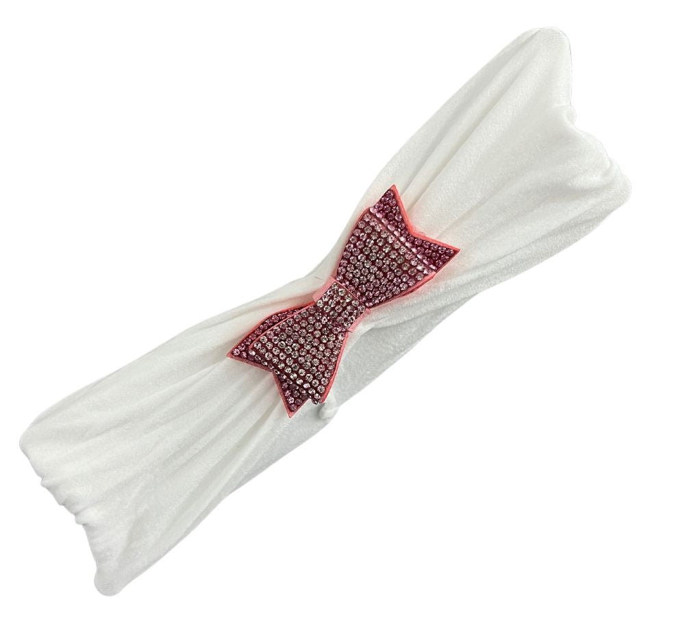 Small Double Crystal Bow Pink On Stocking White