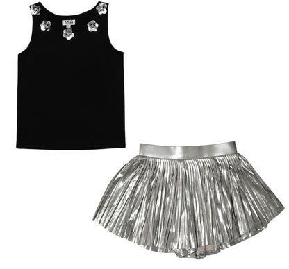 Flower Top Black & Studded Skort Silver
