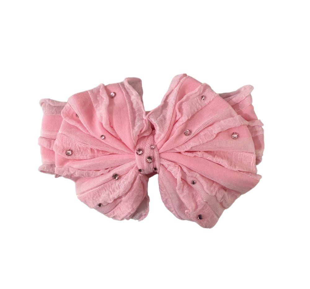 Crystallized Ruffle Bow Baby Headbands Pink