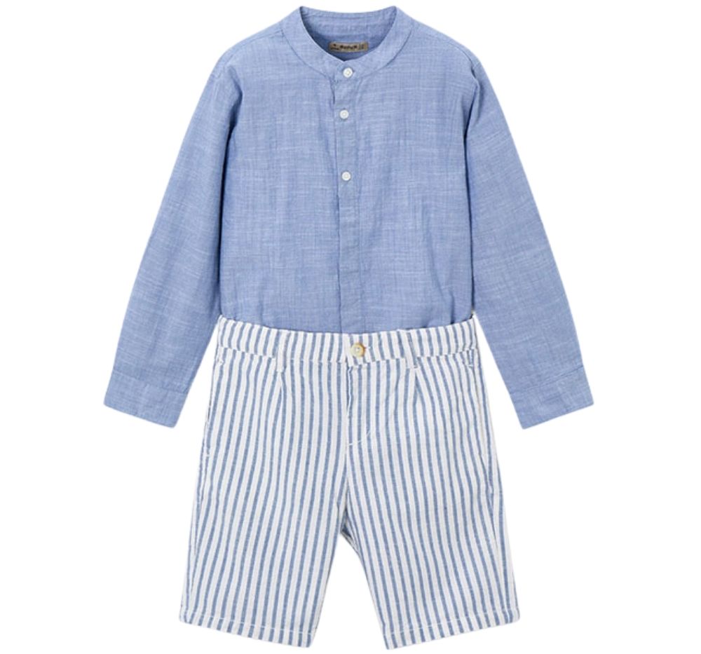 Conjunto Bermuda Lino Suiting Añil