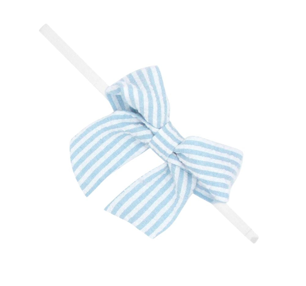 Mini Seersucker Bowtie W/Tails Band Blue