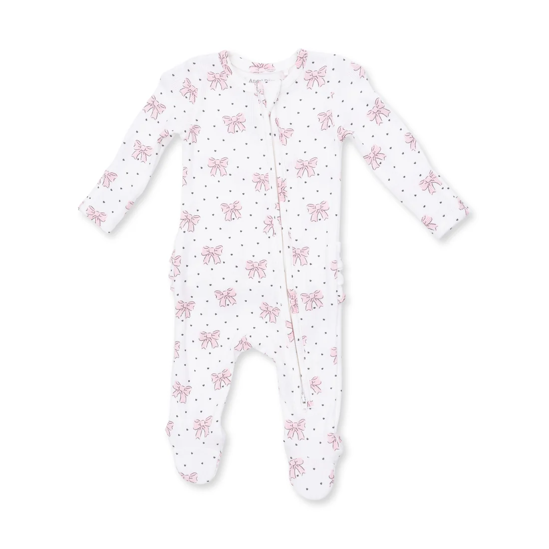 Bow & Hearts 2 Way Ruffle Back Zipper Footie