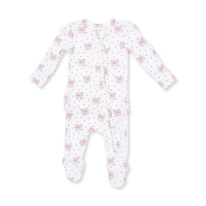 Bow & Hearts 2 Way Ruffle Back Zipper Footie
