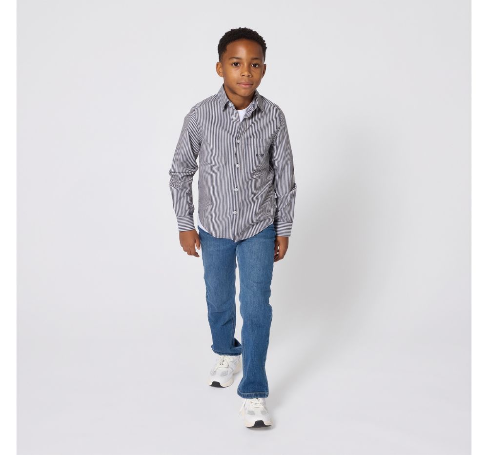 Striped Button Up Shirt W Embroidered Logo Navy