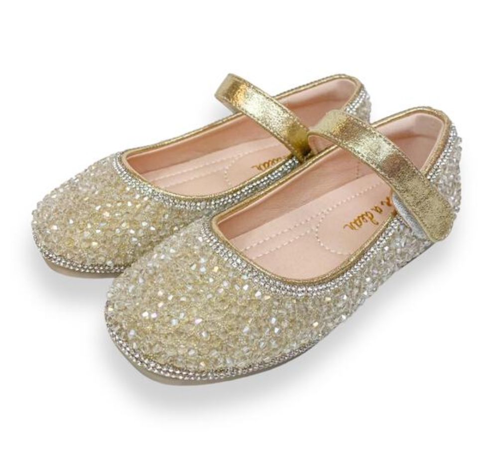 Bead Stone Flat Shoes Lt.Gold Big