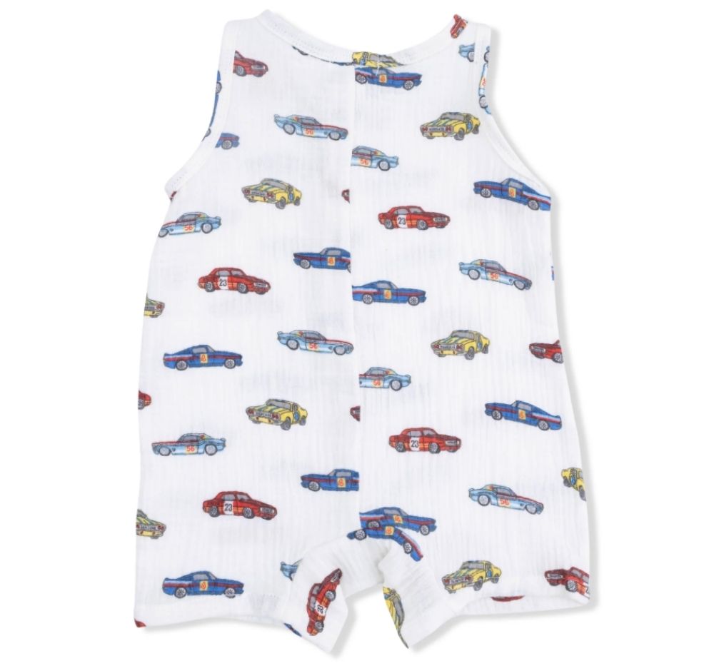 Race Cars Sleeveless Shortie Romper