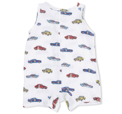 Race Cars Sleeveless Shortie Romper