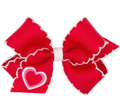 Kng Heart Embrd Gg Hair Bow with Moonstitch Edge Red White