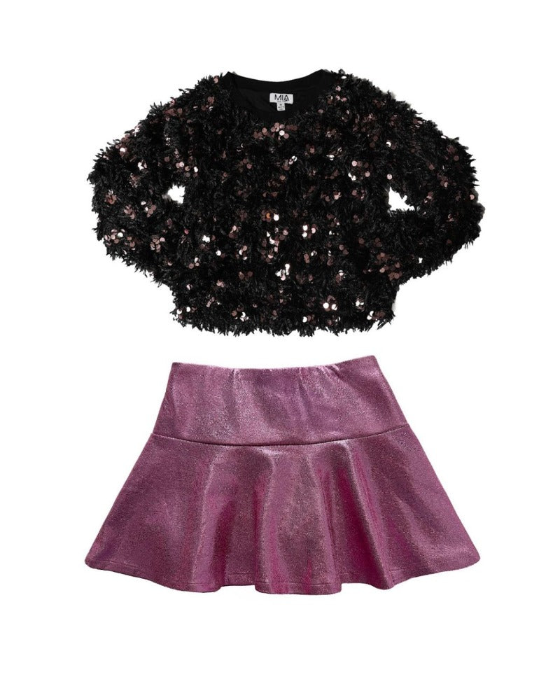 Texture Sweater & Skirt Rose Gold